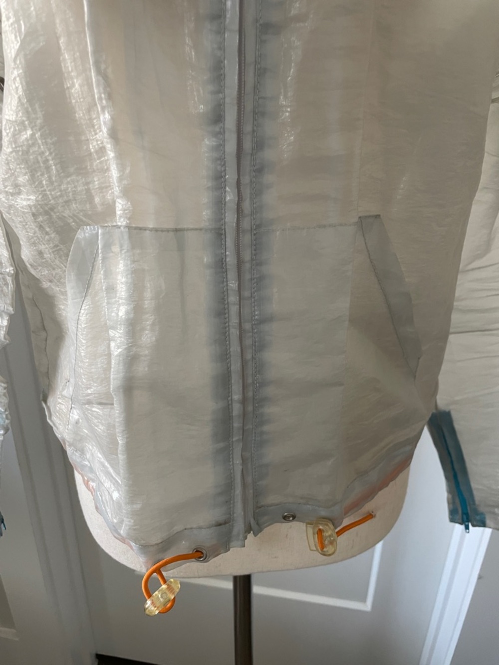 Todd Oldham Sheer Iridescent Zip Bomber Jacket - Bluish White with Blue Trim - Picture 3 of 8